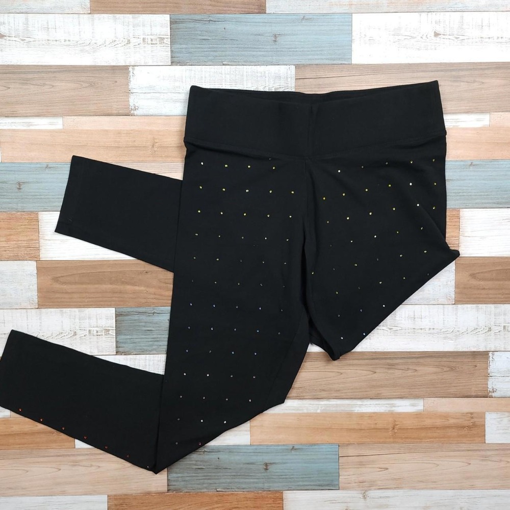 Victoria's Secret PINK Yoga Leggings Black Rainbow Rhinestone Studded‎ Large